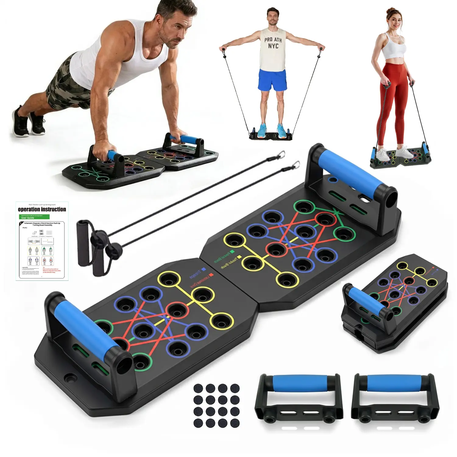 [Upgraded Version] Multifunctional Push Up Board for Men & Women | Color-Coded Pushup Training Board with Resistance Bands | Portable Push Up Fitness Equipment | Home Gym Strength Training Equipment | US Stock Fast Shipping | Upper Body Workout Station