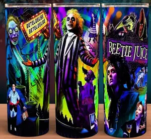 Beetlejuice Comedy 80s Movie Classic Cup Mug Tumbler 20oz with Lid and Straw - Elegant Drinkware for Horror Movie Fans - Perfect for Hot or Cold Drinks! Stainless Steel. Flasks Glossy Insulated