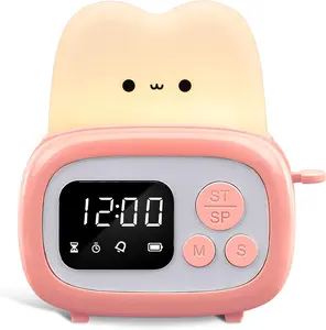 Small Timer Clock Toaster Lamp, Cute Night Light with Time Management Tool and Table Clock Alarm Digital Timer for Kids, ABS+PC Kids Lamp Birthday Gifts for Teen Girls Boys