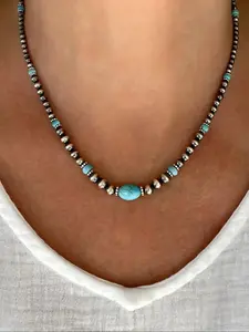 Boho Style Turquoise Decor Beaded Necklace & Dangle Earrings, Vintage Trendy Jewelry Set, Fashion Accessories for Women & Girls