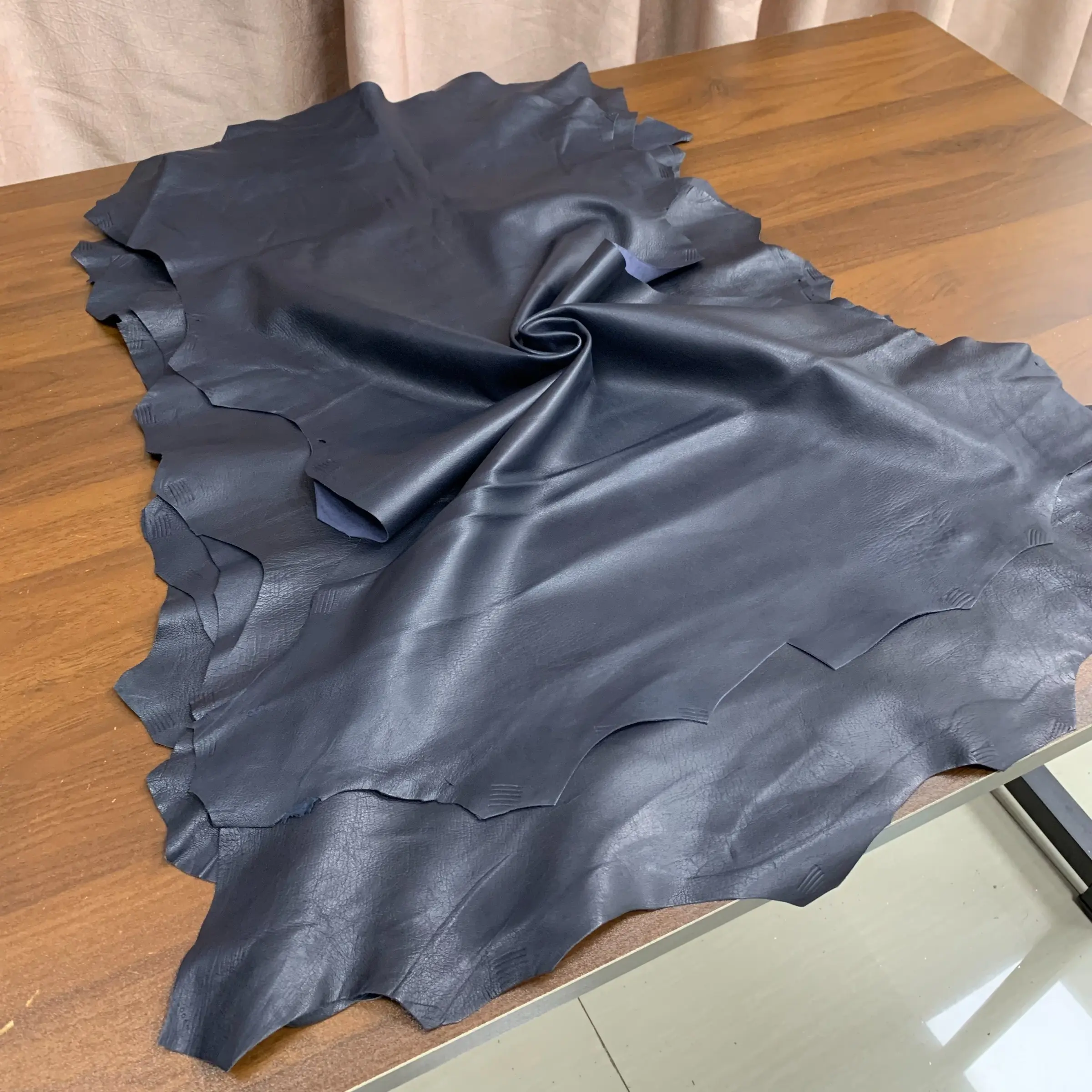 Imported Full Grain Leather, Deep Blue Smooth Sheepskin, Handmade Genuine Leather Fabric, 0.6mm Thickness, Ideal for DIY Projects, Leather Materials