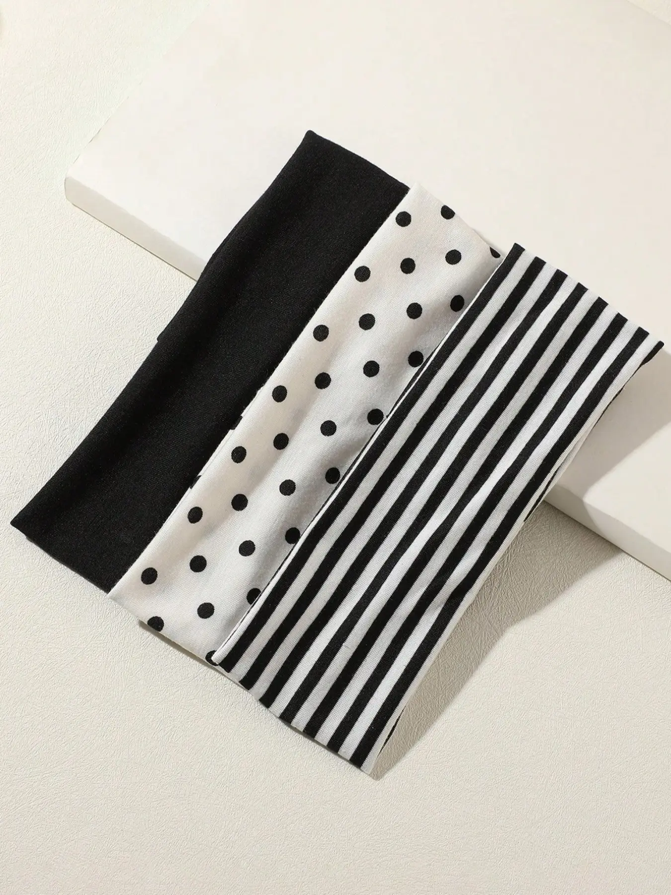 3pcs Black & White Polka Dot + Striped Elastic Sweatband, Suitable For Daily Life, Yoga, Workout, Travel, Women Hair Accessories Sports Headbands For Women Fashion Head Wrap, College Autumn Accessories Women Hair Zigzag Headband Workout Hairband