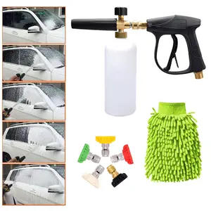 Car Wash Kit Foam Washer Gun with 1/4 Inch Quick Connector Car Wash Lance Cannon Spray Pressure Jet Bottle 1L Capacity 300BAR Max Pressure 2 Gloves for Most Vehicles, Car Foam Sprayer, Suitable For Cars