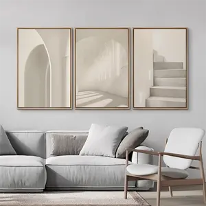 3 Piece Unframed Wall Art Set, Beige Architecture Prints, Geometric Abstract Shapes Art, Minimalist Modern Wall Art, Neutral Home Decor