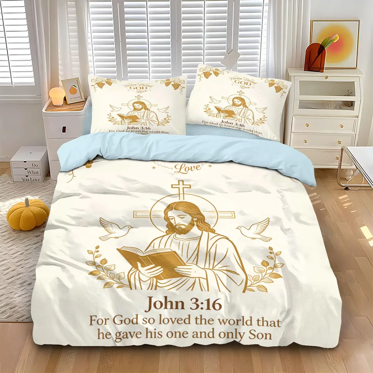 3-piece Decorative bedding set (1 duvet cover + 2 pillowcases, no filling) - 100% polyester duvet cover set with Jesus theme print, Soft and comfortable bedding set, suitable for room décor, suitable for all seasons, makes a great gift, Bed sets supplies