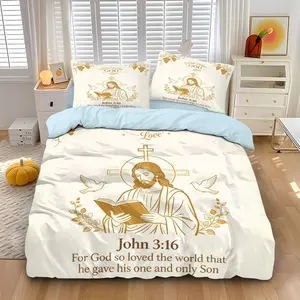 3-piece bedding set (1 duvet cover + 2 pillowcases, no filling) - 100% polyester duvet cover set with Jesus theme print, Soft and comfortable bedding set, suitable for room décor, suitable for all seasons, makes a great gift, Bed sets supplies