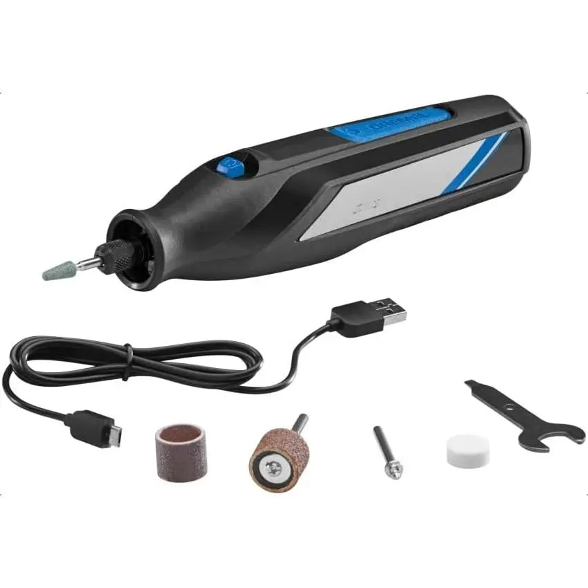 7350 4V Cordless Rotary Tool Kit with 5 Accessories and USB-C Rechargeable Battery - Single Speed for Carving, Engraving, Sanding and Cleaning