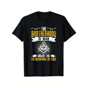 Brotherhood of Man Masonry Freemasonry Masonic Freemason T-Shirt - Vintage Style, Short Sleeve, Regular Fit, Crew Neck, All-Season Wear, Masonic Emblem & "Under the Fatherhood of God" Design, Masonic Apparel |