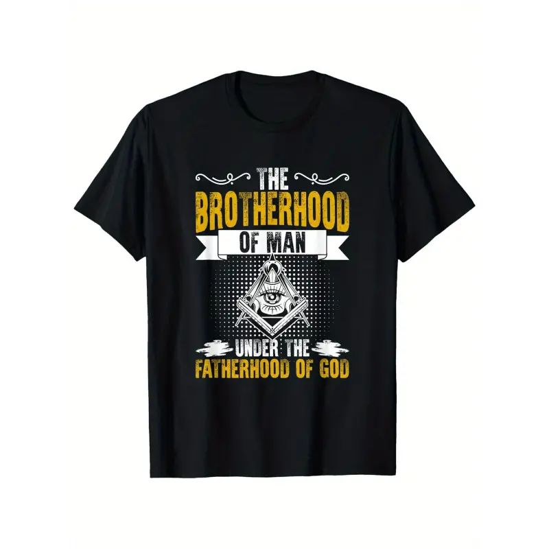 Brotherhood of Man Masonry Freemasonry Masonic Freemason T-Shirt - Vintage Style, Short Sleeve, Regular Fit, Crew Neck, All-Season Wear, Masonic Emblem & "Under the Fatherhood of God" Design, Masonic Apparel |