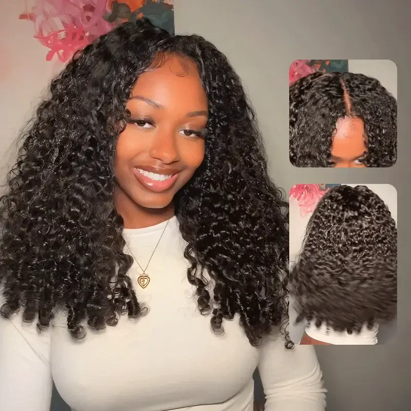 ISEE Hair V Part Sew In Wig Burmese Curly Human Hair Glueless Wig with InvisiFit Strap Beginner Friendly Vacation Hair Natural Density Convenient Wigs,summerhairstyles#SummerWins #DealsForYouDays