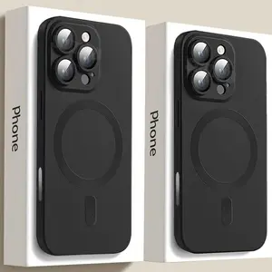 Luxury 16 Black Magsafe Magnetic Case for iPhone 16 15 14 13 Pro Max Plus Soft Silicone Matte Antiskid Lens Protect Cover