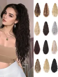 Claw Clip-In Curly Wavy Ponytail Extension Water Wave Fluffy Soft Synthetic Hair Ponytail Extensions Natural-Looking Synthetic Hairpiece Wavy Hairpieces White Gold Mix Ponytail With Claw Clip For Women Daily Wear (20Inch)