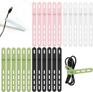 24Pcs Silicone Cable Ties - Reusable & Washable with Locking Buckles, Adjustable Fastening Cable Management Straps, Multi-Purpose High Elasticity Cord Organizer