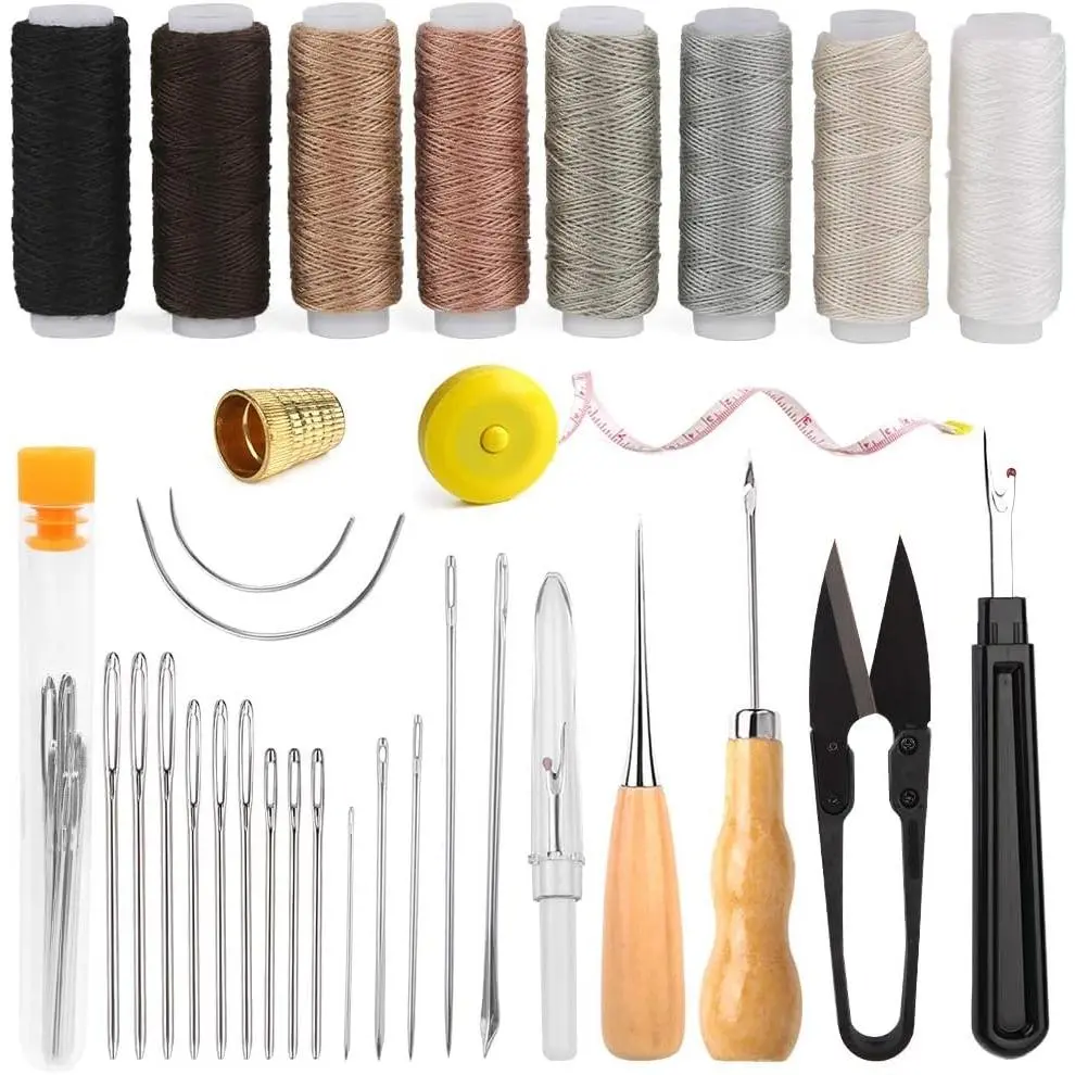 Upholstery Repair Sewing Kit Heavy Duty Sewing Kit with Awl Tools, Seam Ripper, Hand Stitching , Upholstery Thread, Leather Craft Tool Kit for Shoes Sofa Tent Carpet Leather Craft DIY