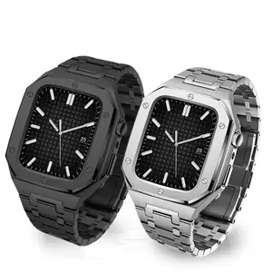 Rugged Stainless Steel Case with Band Compatible with Apple Watch 45mm 44mm, Protective Bumper Cover Strap for iWatch Series 9 8 7 SE, Outdoor Workout Daily Wear