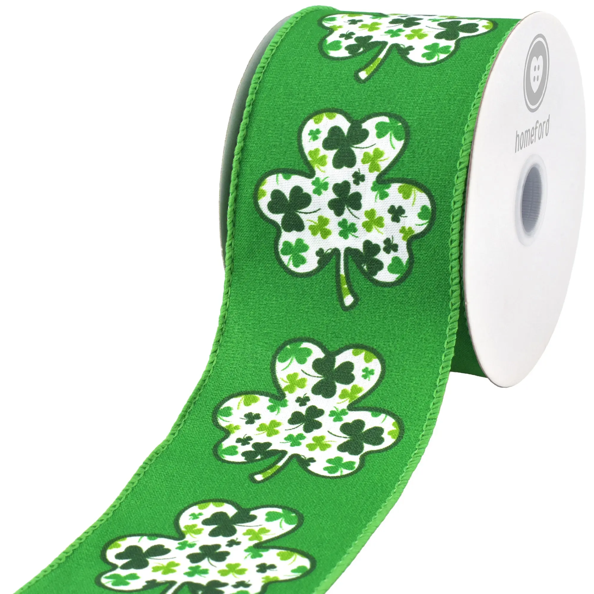 St. Patrick's Shamrock Clover Silhouette Wired Ribbon, 10-yard