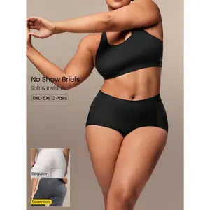 GLOWMODE UltraLight 2-Pack Plus Size Soft Stretchy Breathable Seamless High-Waist Briefs Daily Casual