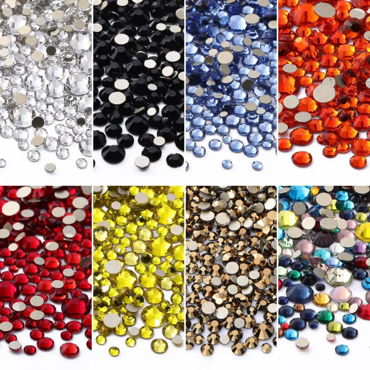 1440Pcs/Pack Golden Bottom Glass Flatback Rhinestones  Glitter Golden Bottom Stones Glue on Diamond for DIY Nail Art