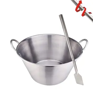 Stainless Steel 25 Inches Heavy Duty Mexican Cazo Para Carnitas With 36"Mixing Paddle or Large Spoon, 69QT Large Outdoor Wok Great for Carnitas and Braising