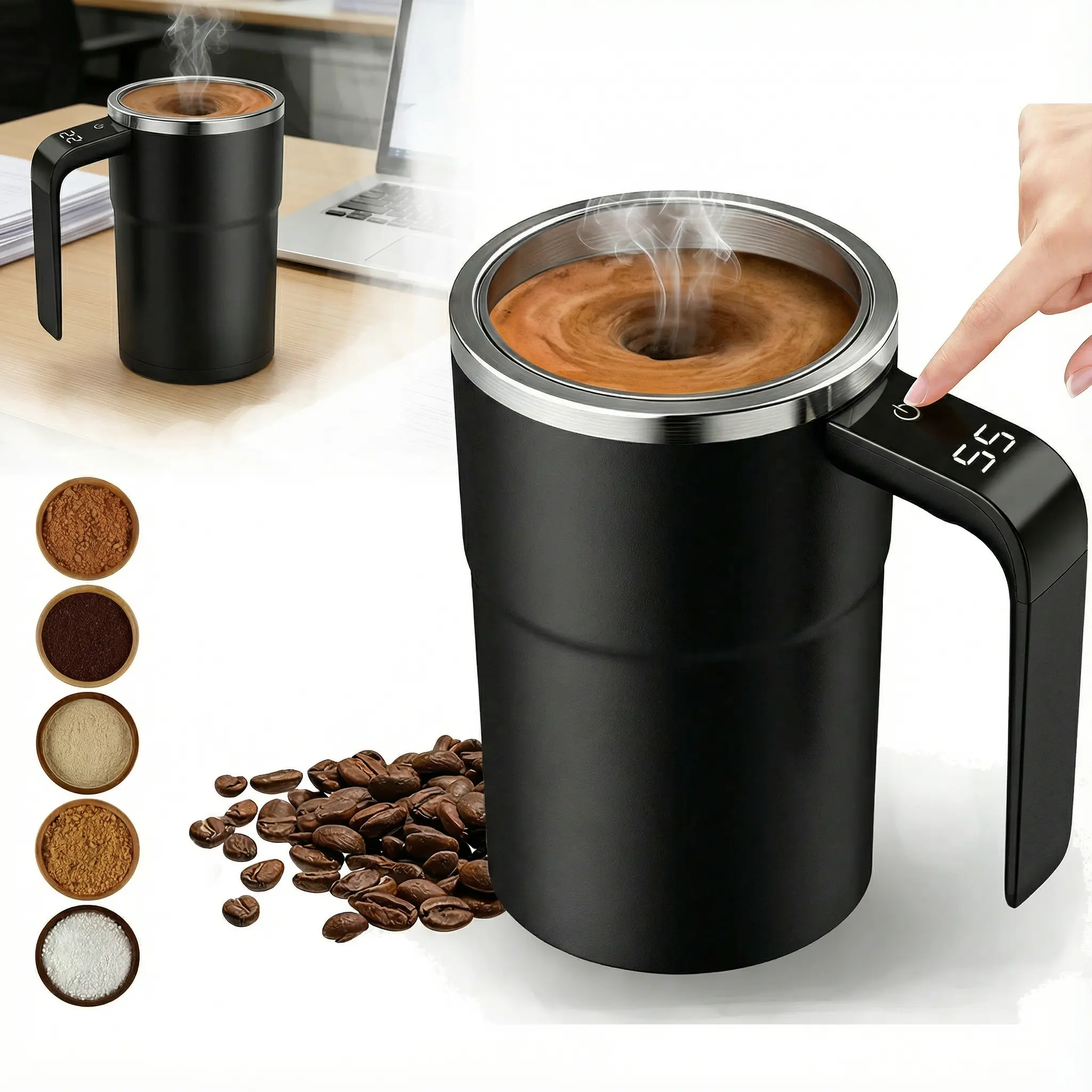 2026 New Reusable Smart Coffee Mug - Auto Stirring Magnetic Cup, Rechargeable Electric Self-Stirring Mug with LCD Thermometer for Coffee, Milk