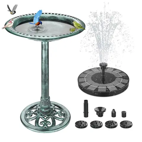 AISITIN Solar Birdbath Fountain with Pump - Weather-Resistant Polyresin, Antique Bronze Look, Lightweight Waterfall, 3 Ground Stakes, Elegant Design, Decorative Scrollwork, Garden Supplies, Outdoor Garden Accessory, Patio Landscaping Decor