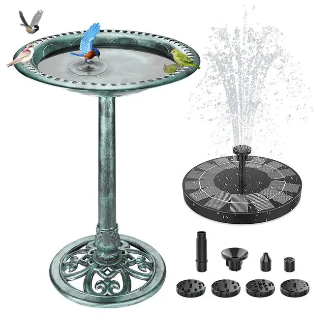 AISITIN Birdbath Fountain - Solar-Powered Outdoor Bird Shower Fountain with Solar Pump, Weather-Resistant Polyresin, Antique Bronze Scrollwork, Lightweight Waterfall, 3 Ground Stakes for Outdoor Garden Patio Landscaping Decor