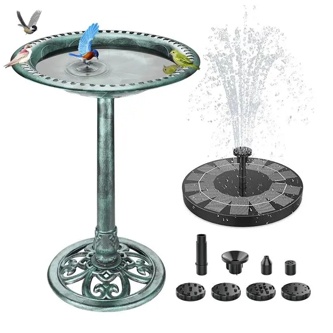 AISITIN Solar Birdbath Fountain with Pump - Weather-Resistant Polyresin, Antique Bronze Look, Lightweight Waterfall, 3 Ground Stakes, Elegant Design, Decorative Scrollwork, Garden Supplies, Outdoor Garden Accessory, Patio Landscaping Decor