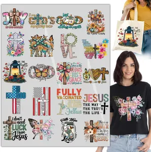 20PCS Christian DTF Transfers Ready to Press – Cross & Faith Inspirational Heat Transfer Designs for T-Shirts, Religious Jesus Prints for DIY Apparel & Gifts