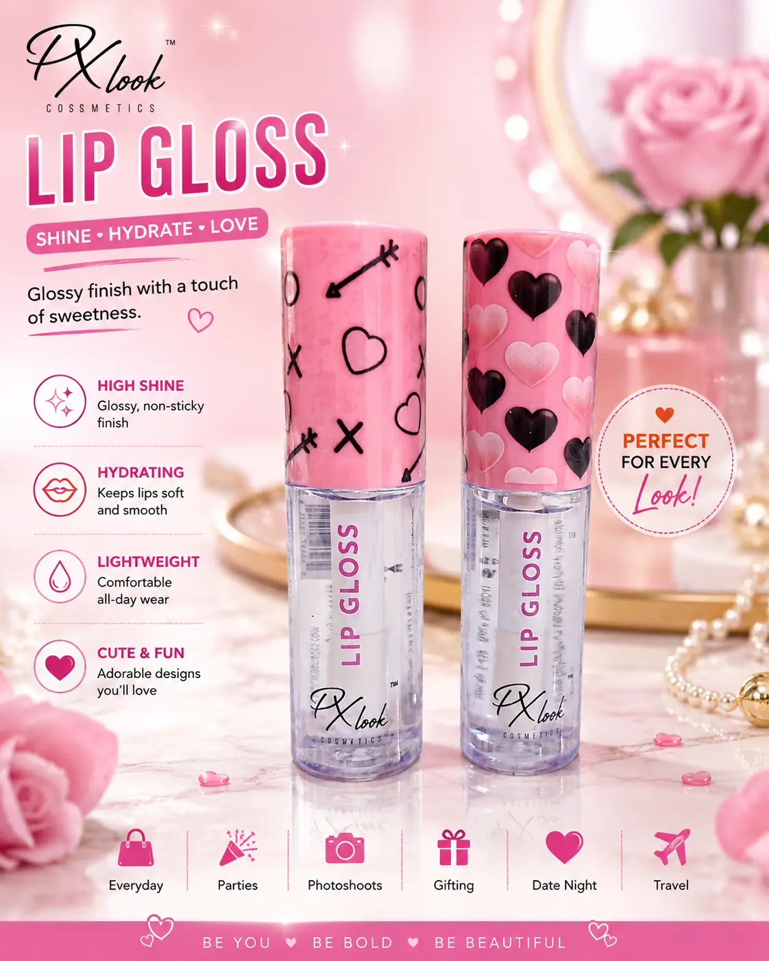 Px Look Cotton Candy-Watermelon Scented Lip Gloss, Cosmetic, Compact, Moisturizer, Hydrate, Glossy