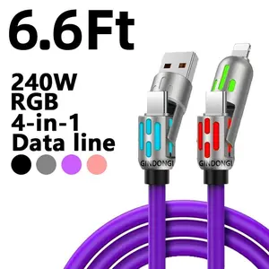 【6.6FT】4 in 1 Multi-Function USB Charging Cable - MAX 240W Fast Charging/Charger Cable,  Data Transfer with USB A + Type C, for Iphone Ipad, Samsung Galaxy Macbook Ipad Tablet, Smartphone Cellphone Device Durable Lightning Electronic