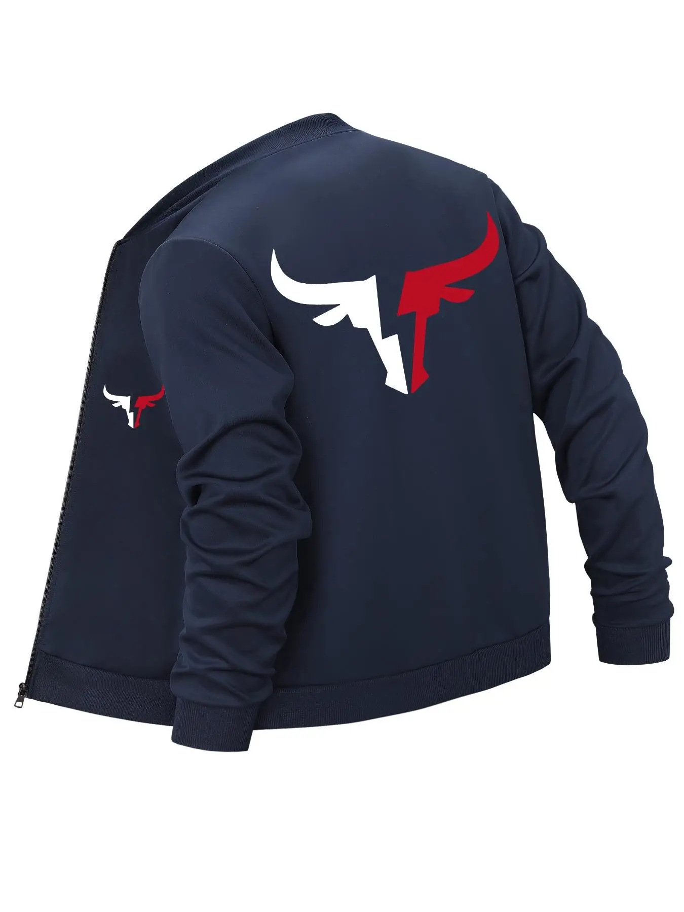 Men's Graphic Printed Zip Up Jacket, Casual Regular Fit Long Sleeve Mock Neck Zip Front Outerwear For Spring & Fall, Fashion Men's Clothes For Daily W