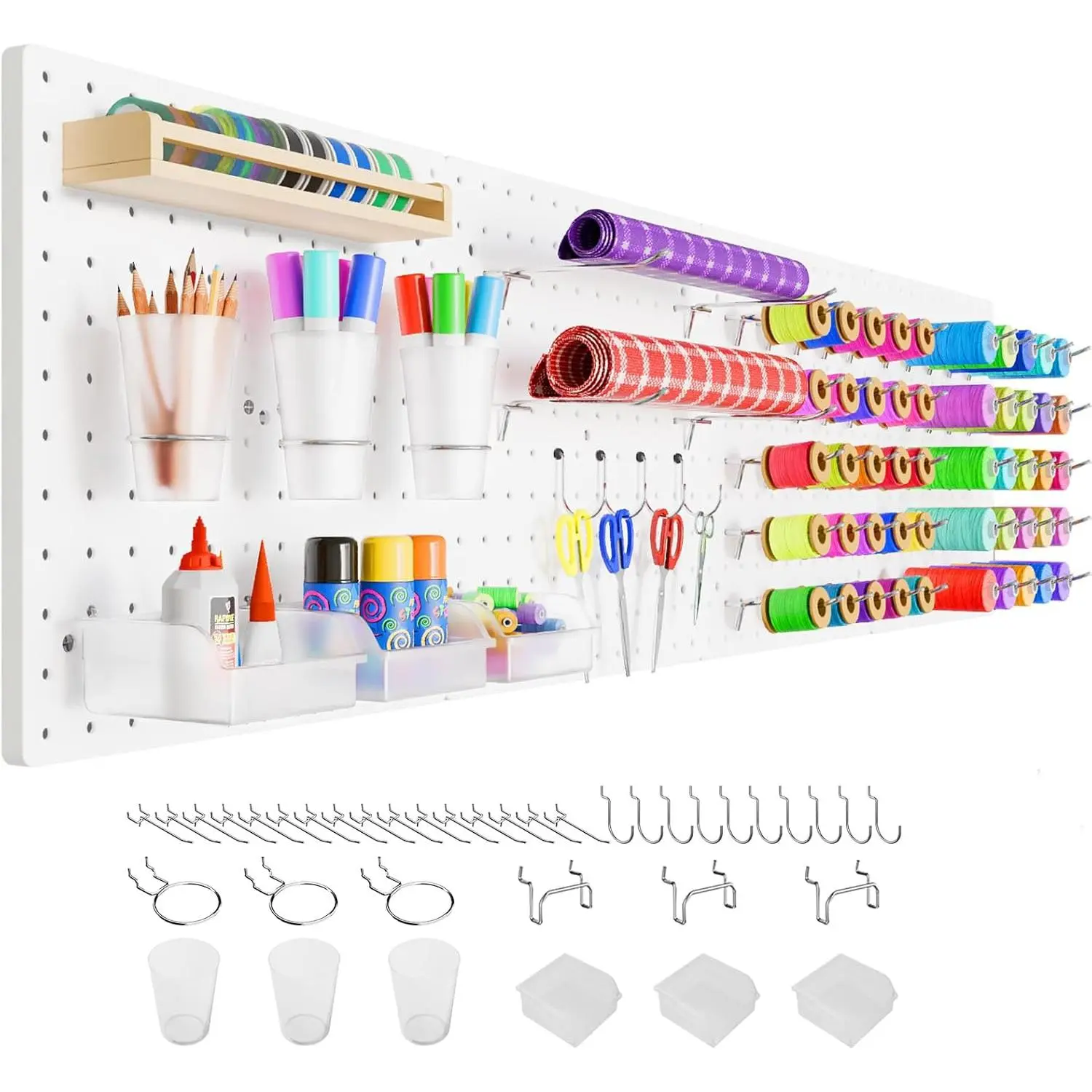 Plastic Peg Board Kit with 4 White Pegboards, Hooks & Accessories - Home Accessory Tool Organizer for Office, Craft Room