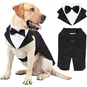 Pet Dog Clothes Fashion Party Show Formal Suit Tie Bow Shirt Wedding Tuxedo Detachable Two Pieces Dog Wedding Costume