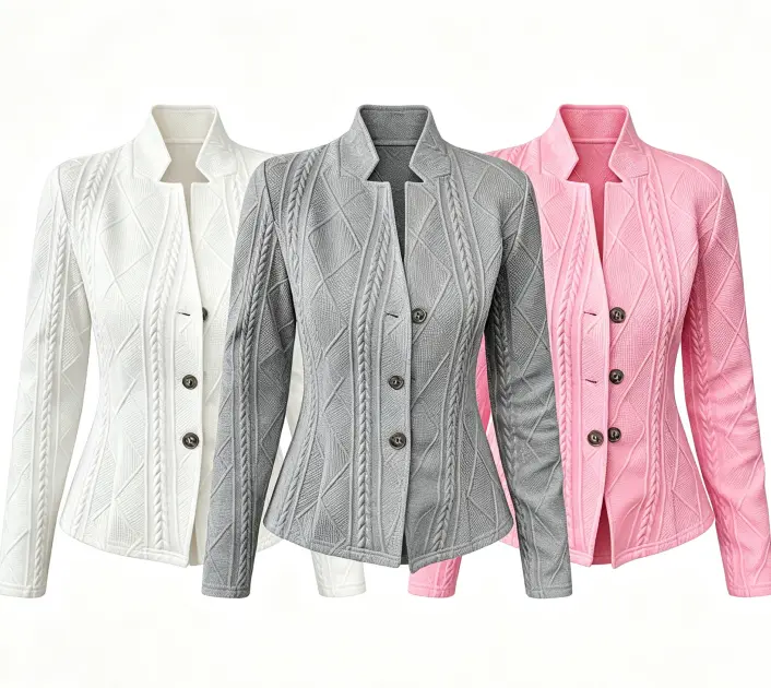 3PCS Women Textured Knit Blazer Single Breasted Stand Collar Long Sleeve Jacket Set