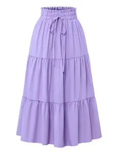 Women's Layered Long Skirt, Ruched Elastic Waist, Flowy Floral Print, Elegant Style, All over Print, Natural Waist, Loose-Fitting, Womenswear