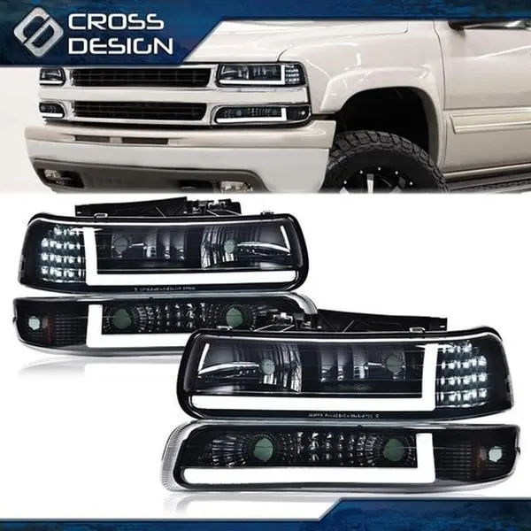CROSSDESIGN Smoke LED DRL Headlight Kit - Plug-N-Play Operation, Easy Install Automotive LED Lights for Car, Truck Lights Headlight Assemblies, Car Lighting Upgrade for 99-02 Chevy Silverado, 00-06 Tahoe