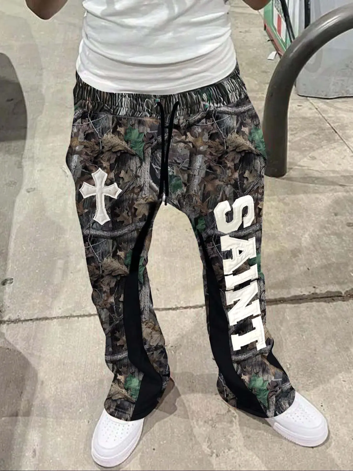Men's Camo Sport Pants with Drawstring Waistband, Cross Print, Perfect for Daily Wear and Outdoor Activities, Fashionable Comfort Fit, Casual Sports Trousers, Camouflage Sweatpants, Graphic Sweatpants