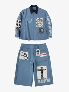 Supermade Multi-Element Appliqué Patchwork Denim Suit - 2593