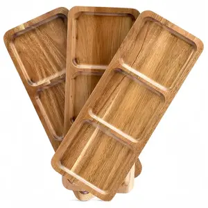 Wooden Snack Plate with Compartments, Durable Wood Serving Tray for Parties & Picnics, Kitchen Decorative Food Holder, Tableware, Serving Plates, Party Plates, Food Trays