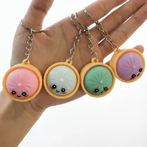 Kawaii Dumpling Keychain in Steamer Basket| Cute Macaron Color Bun Bag Charm| Soft Squishy Foodie Accessory| Fun Small Gift for Kids & Students