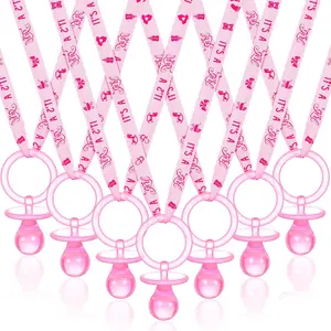 Coume 36 Pcs Shower Party Pacifiers Necklace Acrylic Pacifiers Charm Necklace for Shower Party Decorations Gender Reveal Table Scatter(Pink)