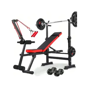 660lbs 6 in 1 Weight Bench Set with SquatRack,Foldable Adiustable Bench Press Set withRemovable Foot Catch, Workout Bench for Home Gym