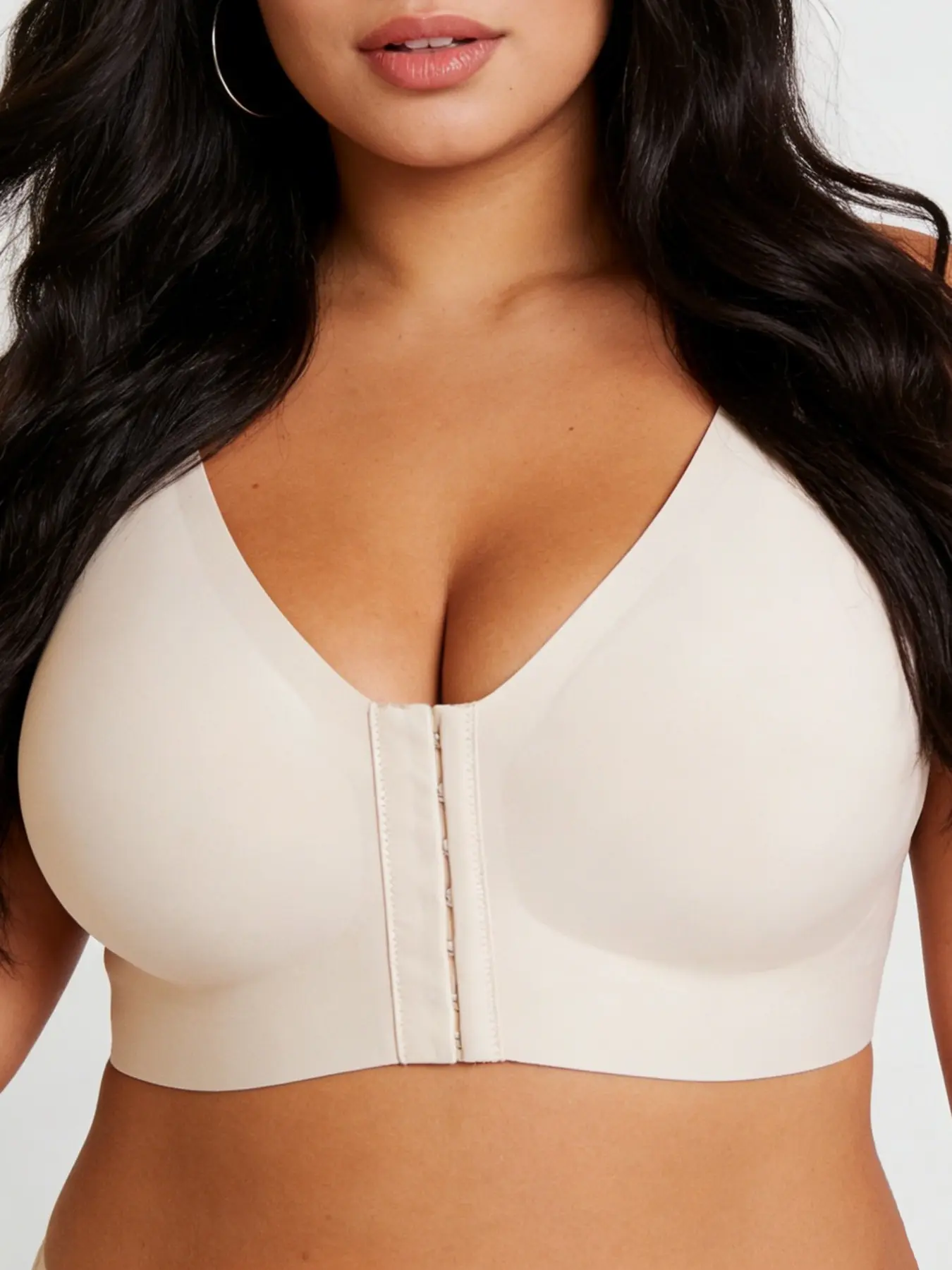 Plus Size Front Buckle Design Jelly Gel Seamless Wireless Supportive Bra, Soft Full Coverage Lift, All Day Comfort, Casual Style, Soft Comfy Bra