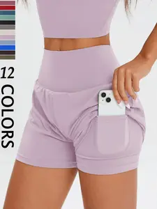 Women's Solid High Waist Sports Shorts, Casual Comfy Breathable Skinny Shorts for Exercise Yoga Gym Workout Running, Ladies Sportswear for All Seasons, Athletic Shorts, Workout Clothes Women, Summer Sports Shorts, Side Pocket Shorts