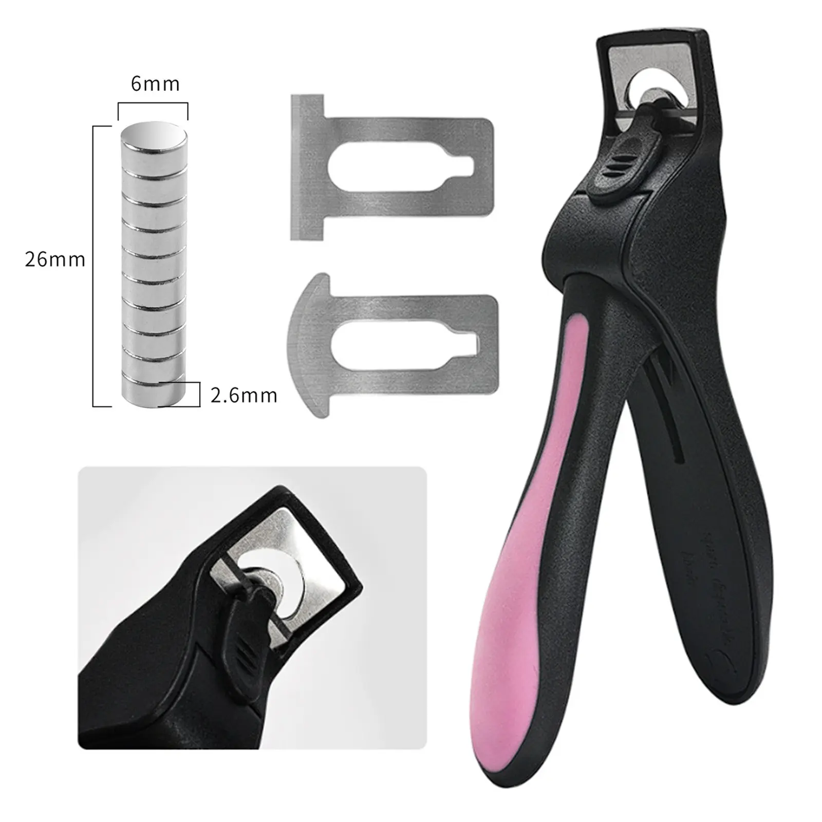 Black Pink Adjustable Nail Clippers with Magnets Sizers for Acrylic Nails, Nail Trimming, Stainless Steel Nail Cutter Trimmer for Artificial Tips Manicure Sharp Blade Clip Tool for Salon Beauty Nail Care Nail Art Tools Acrylic Nail Supplies