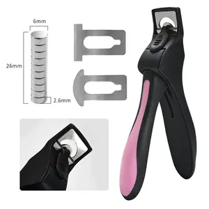 Black Pink Premium Adjustable Nail Clippers with Magnets Sizers for Acrylic Nails, Stainless Steel Nail Cutter Trimmer for Artificial Fake False Tips Manicure Sharp Blade Clip Tool for Salon Beauty