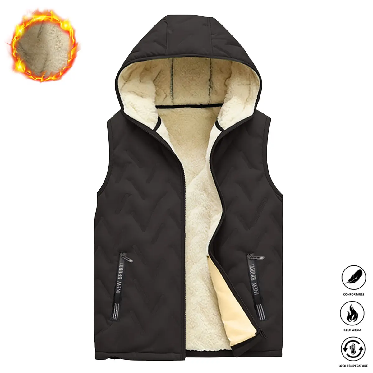 JOGWAVE JOGWAVE Men’s Fleece Vest – Autumn/Winter model, fleece lining, regular fit, zip design, solid color hood, casual athletic style, suitable for everyday wear and outdoor activities, a great gift for him.