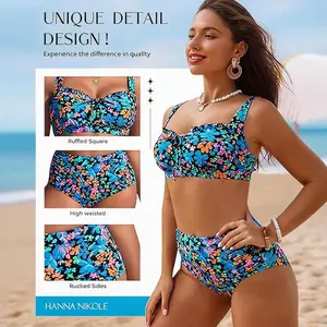 【Runs Small】Hanna Nikole Modest Swimsuits for Women 2026 High Waisted Bikini Sets Tummy Control Tie Cut-Out Bathing Suits #tiktok shop spring glow up #outdoor fun #SwimWeek