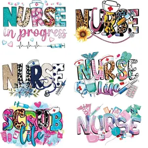 Nurse Letter Pattern Heat Transfer Sticker, 6 Counts/set DIY Handcraft Iron on Transfer Sticker, Sewing Decorative Sticker for Clothes