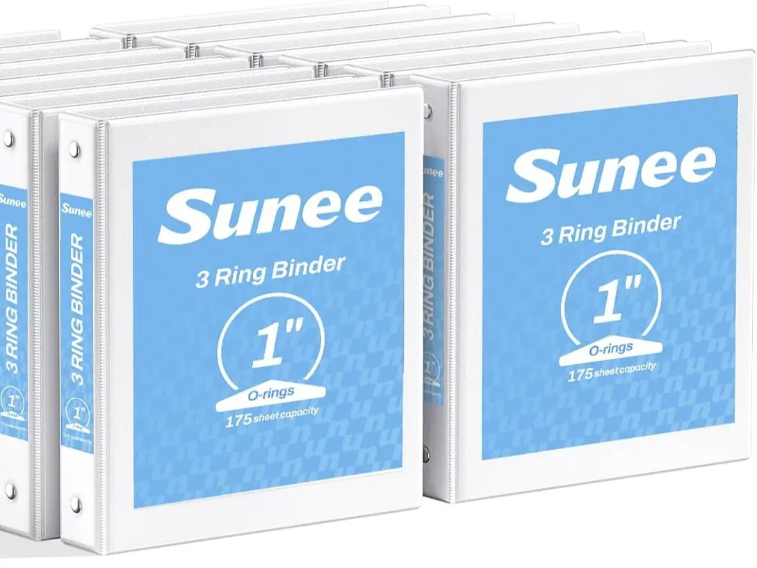 SUNEE 3 Ring Binders 1 Inch 12 Pack, Clear View Binders Bulk Three Ring PVC-Free (Fit 8.5x11 Inches) for School or Office Business Supplies, White